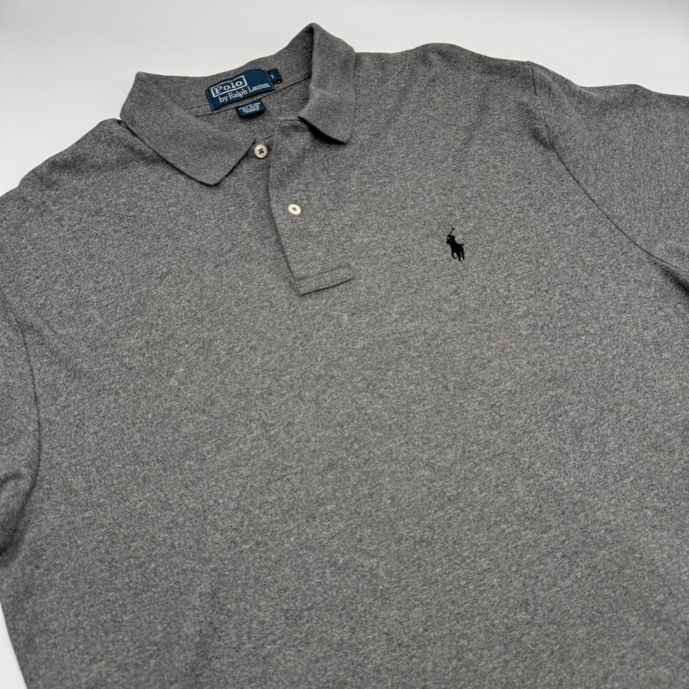 Polo Ralph Lauren Shirt Mens L Gray Short Sleeve Black Pony Logo Vintage 90s